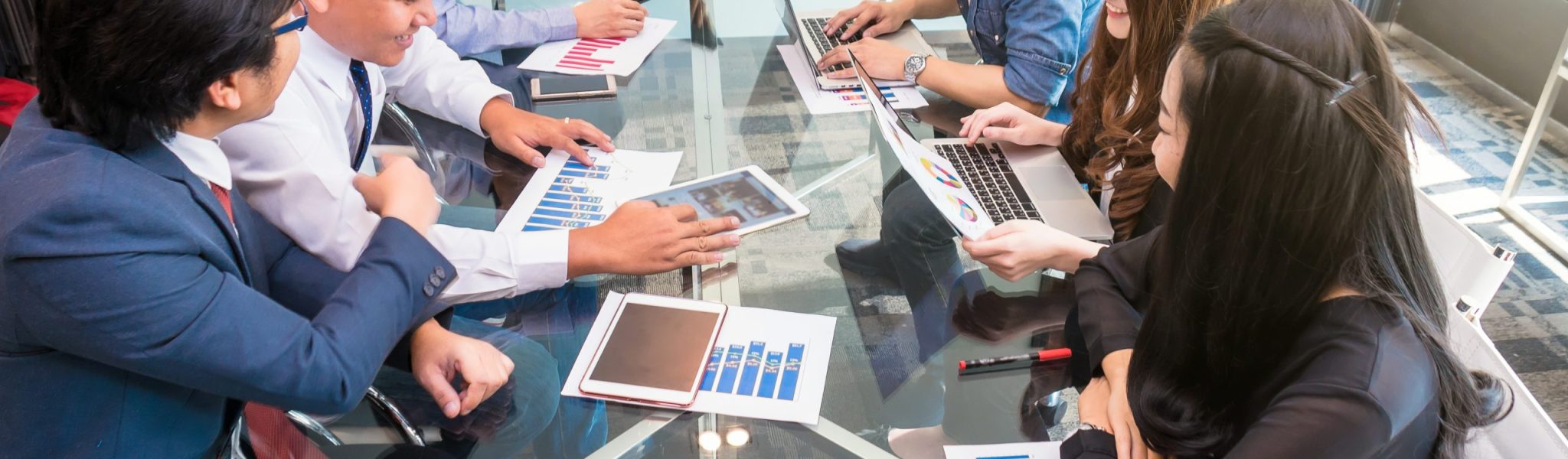 Group Of AsianBusiness people in casual suit working and meeting with happiness action in the modern Office, people business group concept